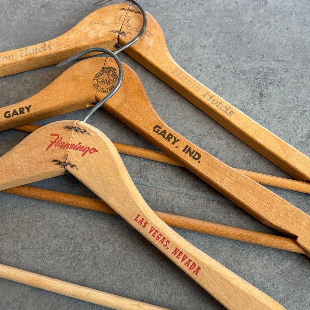 ビンテージ ウッド ハンガー 木製 アメリカ アンティーク USA製/ビンテージ/企業物/木製ハンガー/5本セット/ウッドハンガー/店舗