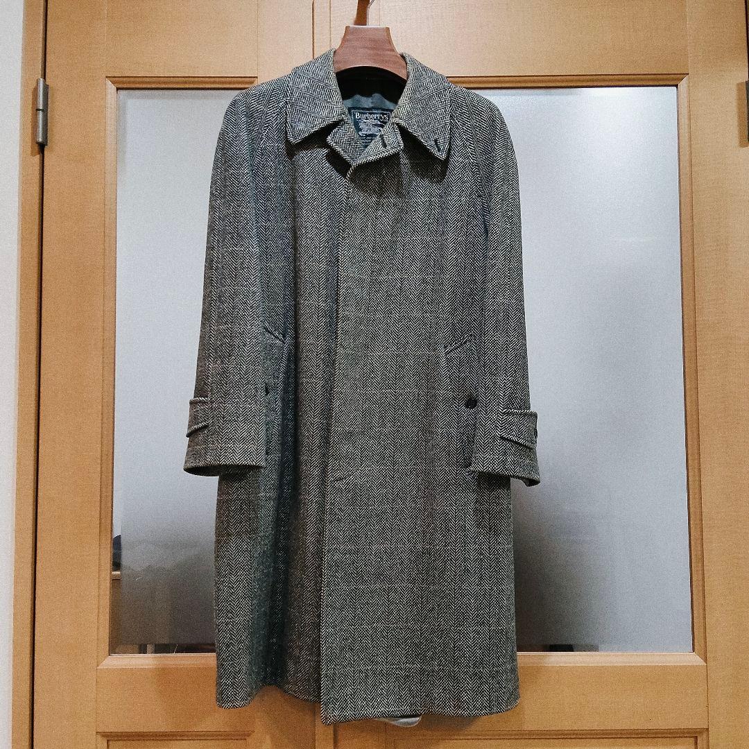 美品 バーバリー アルパカ混 モヘア ヘリンボーン コート MACPHEE 美品 起毛 ヘリンボーン ツイード ウール アルパカ混 コート