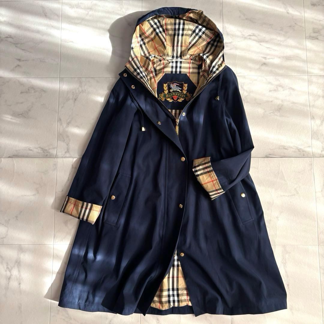 希少♪Burberry バーバリー ヴィンテージ フーデットコート ネイビー 希少♪Burberry バーバリー ヴィンテージ フーデットコート ネイビー