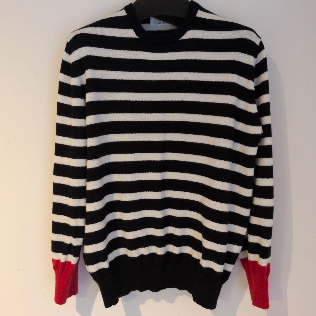 アトリエナルセ　ボーダーニット　黒　赤 atelier naruse アトリエナルセ / コットンウールボーダーニット【nakt