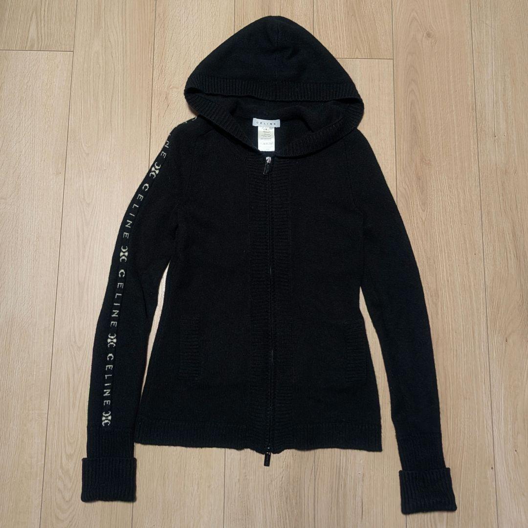 CELINE カシミヤ100% ニットパーカー トリオンフ ロゴ ジップアップ CELINE（セリーヌ） セーター RY0JF0ZTQ.38NO レディース リブ ニット