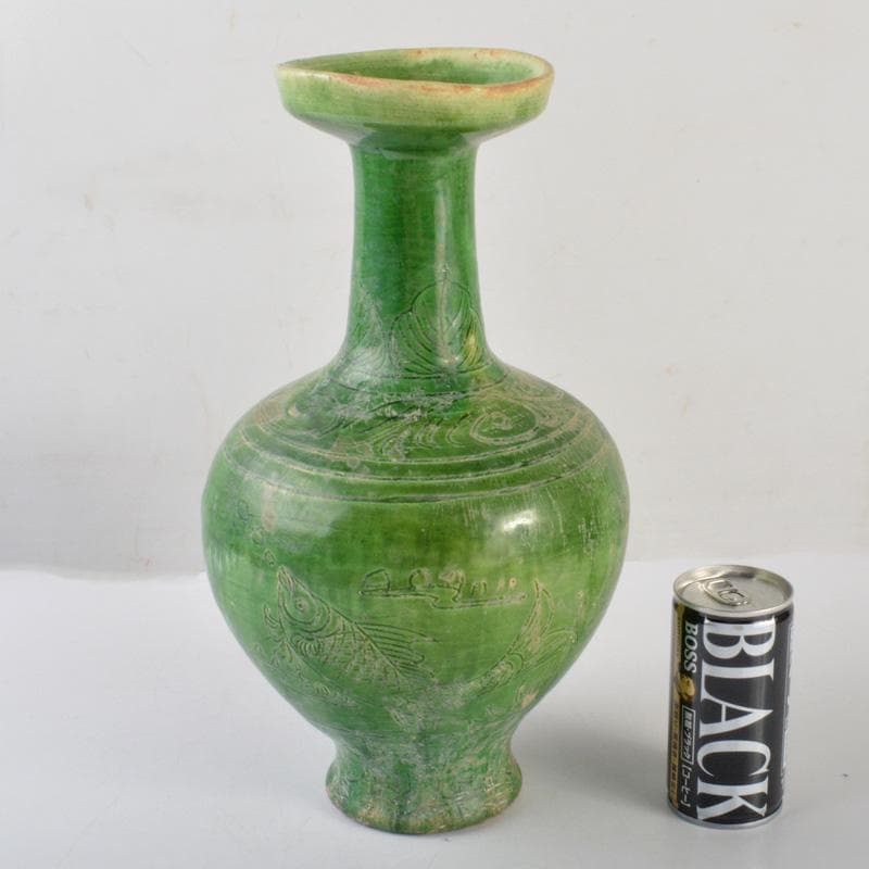 中国　漢緑釉　魚藻文　碗口瓶　花瓶　V　6554C 越州窯 青磁有蓋龍口水注 – Yue Celadon Pitcher | 陶磁オンライン