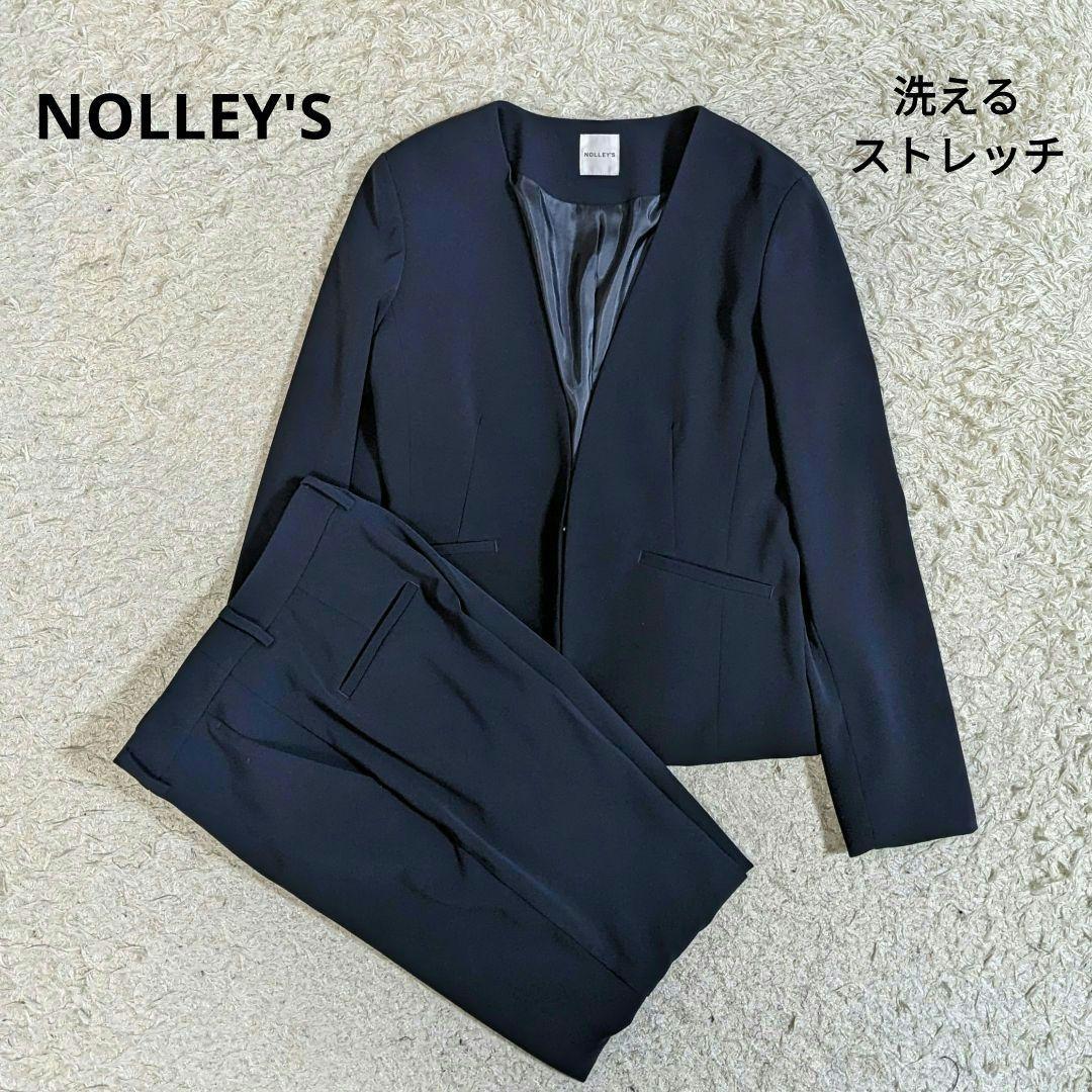 ノーリーズ　セットアップ　ノーカラー　ストレッチ　洗える　ネイビー　現行 ストレッチツイルセットアップシリーズ ノーカラージャケット