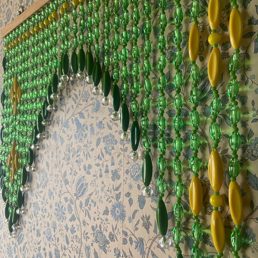 昭和レトロ ビーズのれん レトログリーン 当時物 レトロポップ 美品