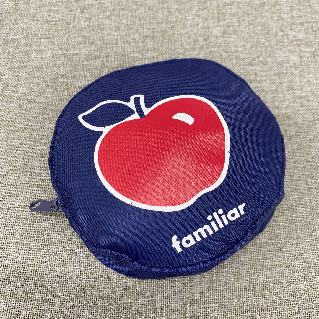 i104＊ ファミリア エコバッグ りんご 収納ポーチ一体型 紺 ノベルティ