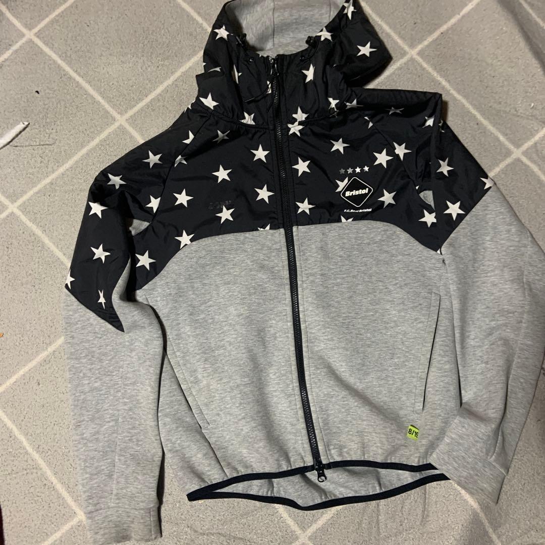 Bristol 星柄フード付きパーカー fcrbブリストル ジップパーカー スウェット 黒 総柄 星柄 スター