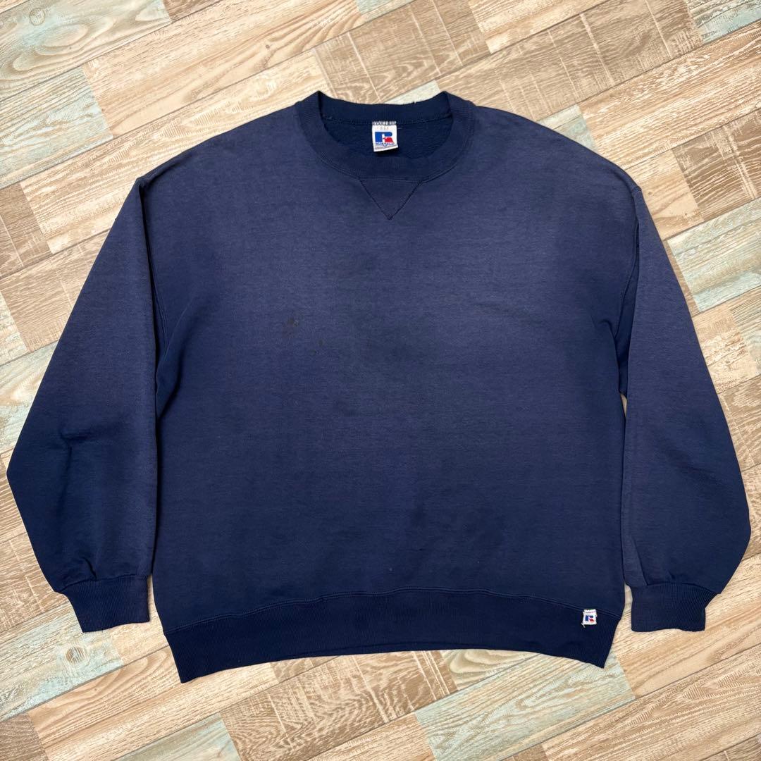 USA製 ラッセル スウェット フェード ネイビー 無地 ブランク XL 前V USA製 ラッセル スウェット フェード ネイビー 無地 ブランク XL 前V