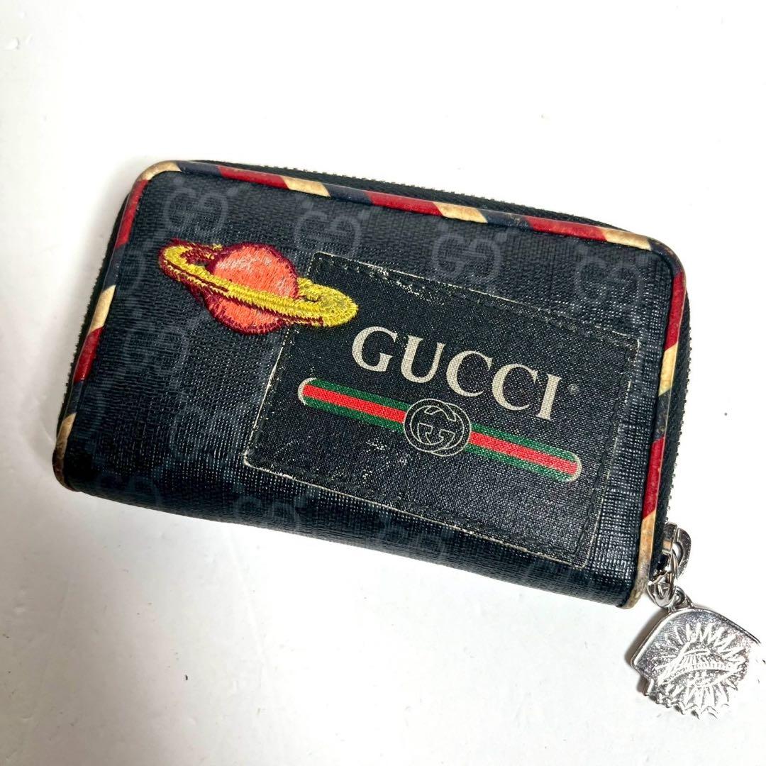 GUCCI ケース ラウンドジップ ナイトクーリエ GGスプリーム グッチナイトクーリエ GGスプリーム ラウンドファスナー長財布 黒 ユニ