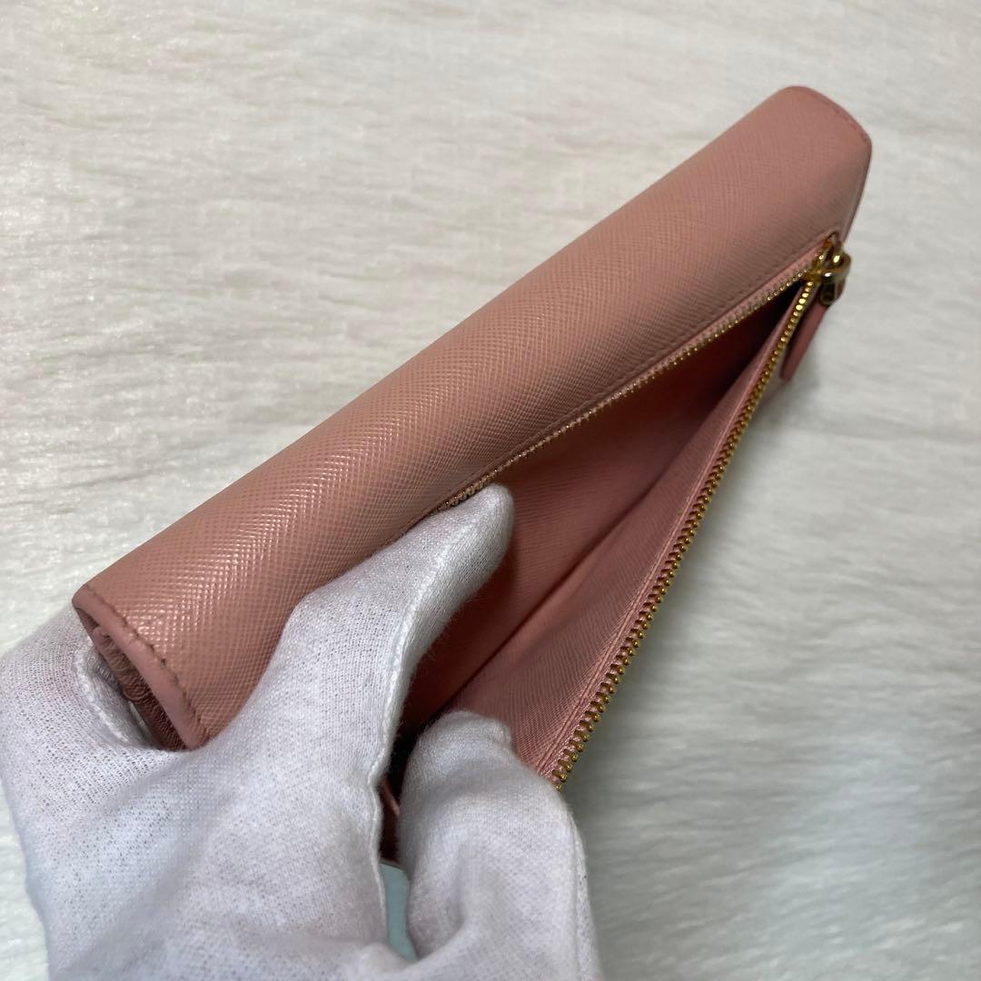 本日限定 PRADA プラダ 長財布 フレーム ピンク ベージュ 二つ折り 人気