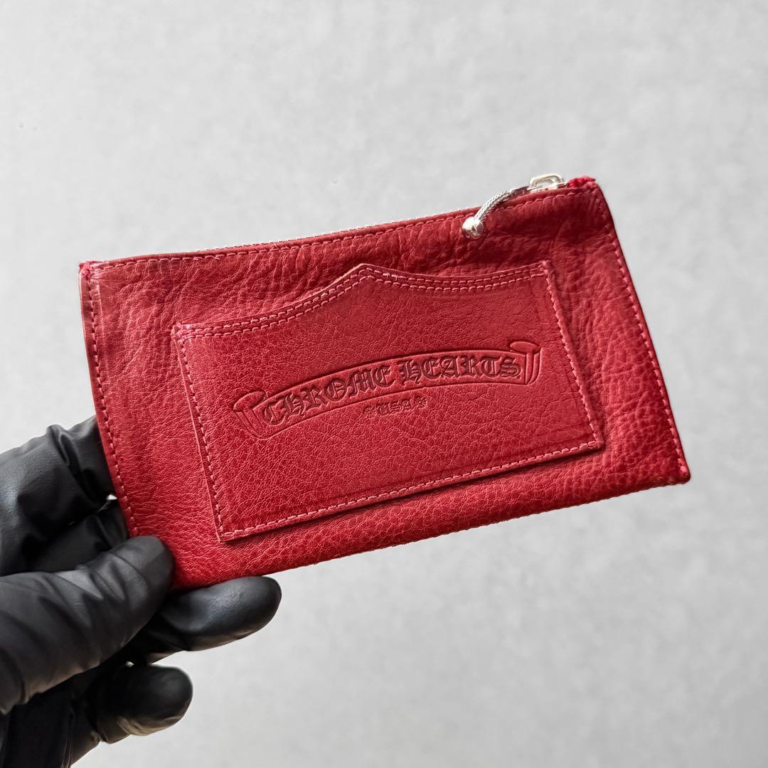 クロムハーツ パース レッド カード入れ ケース レザー 小銭入れ クロムハーツレザーカードケース#2 3ポケット ダークレッド|クロム