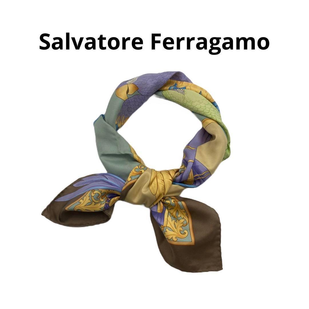 Salvatore Ferragamo フェラガモ 大判 スカーフ 鳥 オウム - メルカリ