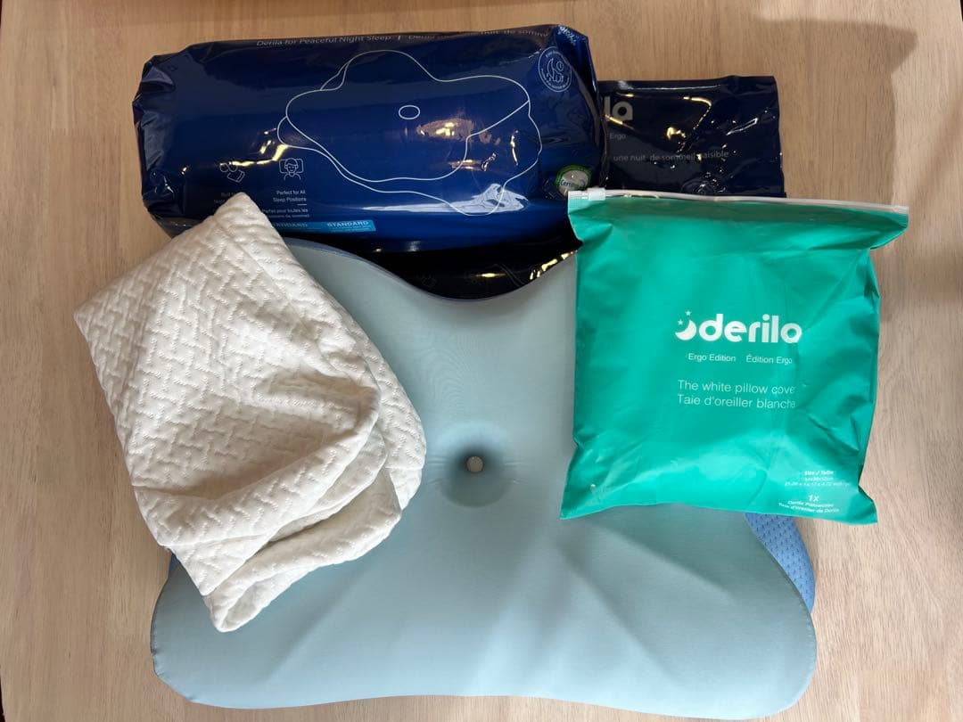 【未開封1＋美品1】Derila デリラ 枕 カバー付 2セット ドイツ製 Amazon｜Derila (デリラ) 頚椎クイーンサイズ 睡眠用枕 - 首と肩の痛み