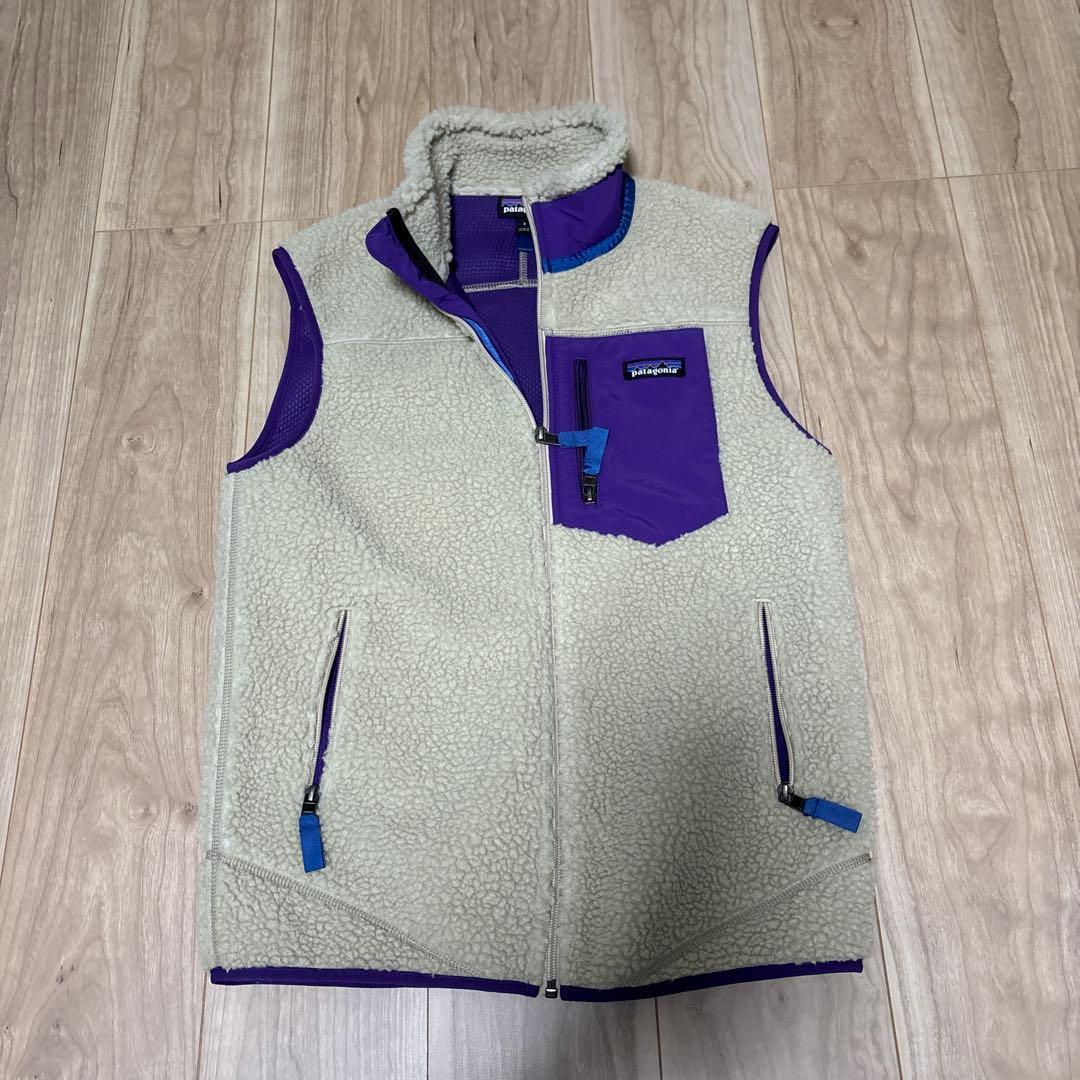 パタゴニア クラシックレトロxベスト 直営店購入 ベージュ×パープル