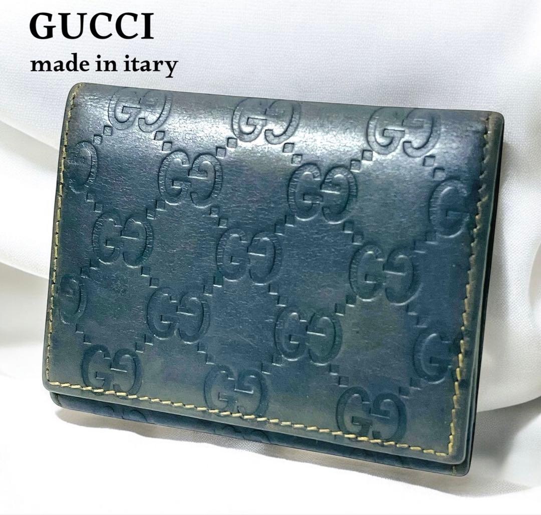 美品☆GUCCI シマ　GG柄　カードケース　名刺入れ　二つ折り　ダークグレー 楽天市場】グッチ 二つ折りカードケース マチ付き名刺入れ GG