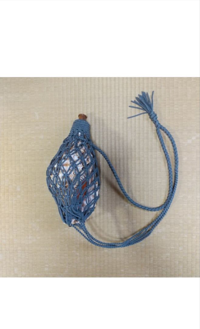 法螺貝袋中ブルーグレー七宝編み