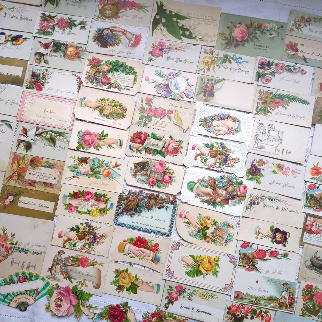 74枚②激レア コーリングカード クロモス アンティーク ヴィクトリアン蚤の市 コーリングカード ヴィクトリアン時代のアンティークカード クロモス