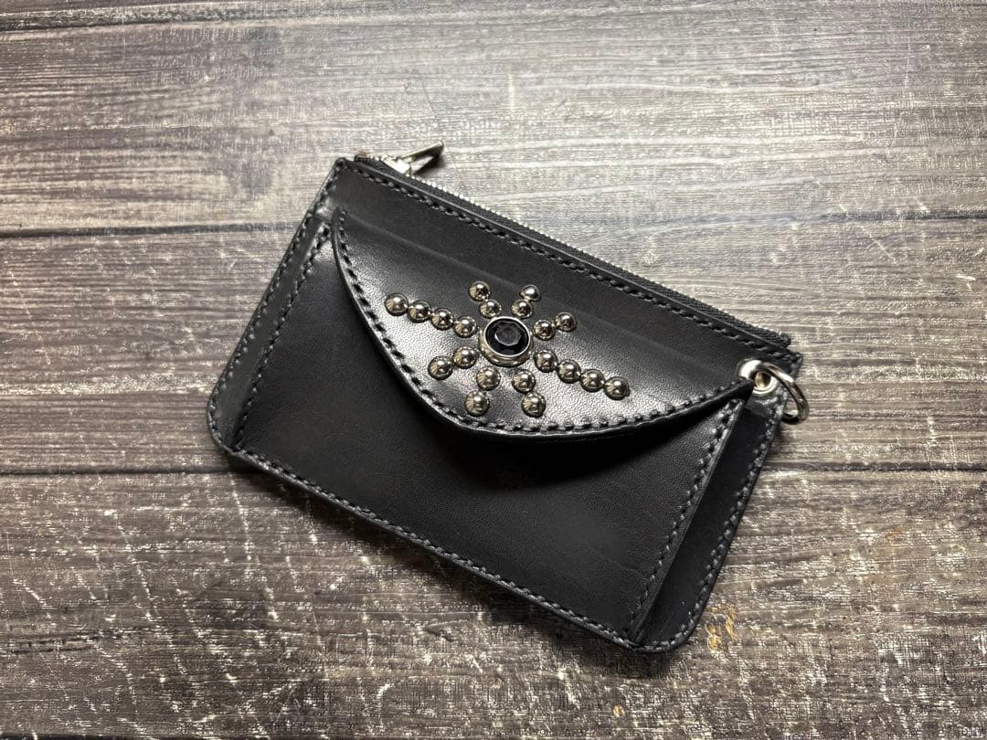 栃木サドルレザー　スタッズコンパクトウォレット 栃木レザー コンパクトウォレット タイプA スタッズカスタム 財布