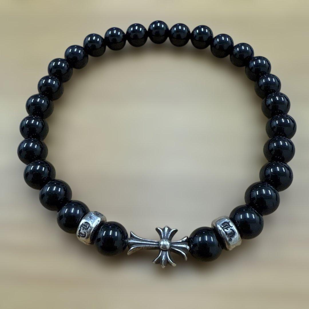 CHROME HEARTS ビーズブレスレット 6mm玉 ホノルル店 Chrome Hearts 6mm Pink Beaded Silver Cross Ball Bracelet – SHENGLI