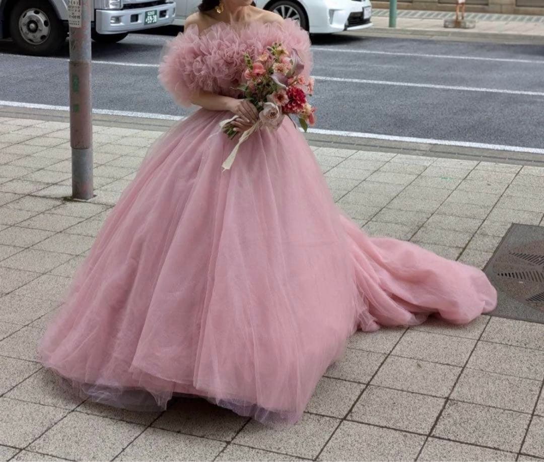 ハツコエンドウ風カラードレス　くすみピンク　ウェディングドレス ハツコ エンドウ ウェディングス 銀座 ｜ ひらまつのレストラン