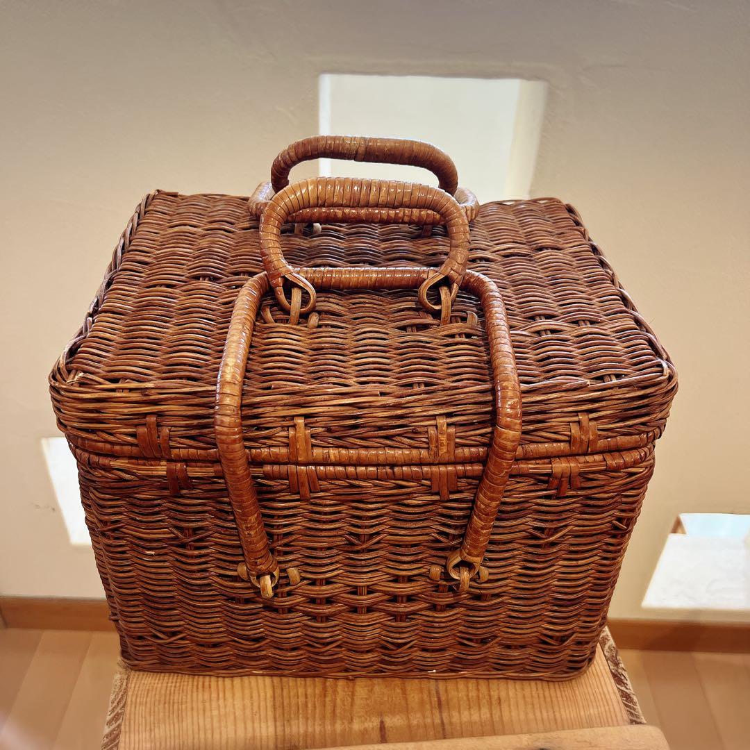 ヴィンテージバスケット 昭和レトロ 籐 ラタン 収納かご ピクニック
