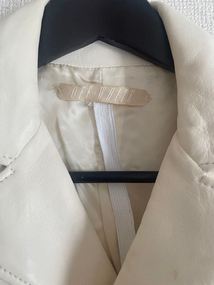 OFF WHITE BLUE COLLAR バックプリント レザージャケットS