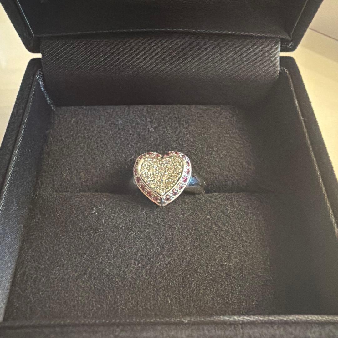 ハート型　ホワイトゴールド　指輪　超美品 Petit Lulu（プチルル） リング 指輪 レディース スワロフスキー 3連