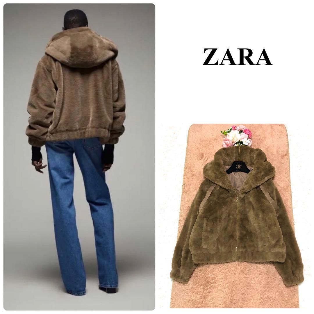 売約済ZARA フード付き フェイクファーコート ブラウン L ふわふわ