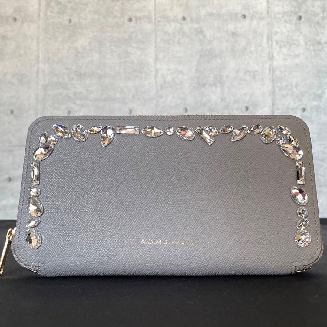 専用品A.D.M.J スワロフスキー グレー ラウンドジップ ウォレット 新品同様】A.D.M.J スワロフスキー グレー ラウンドジップ ウォレット