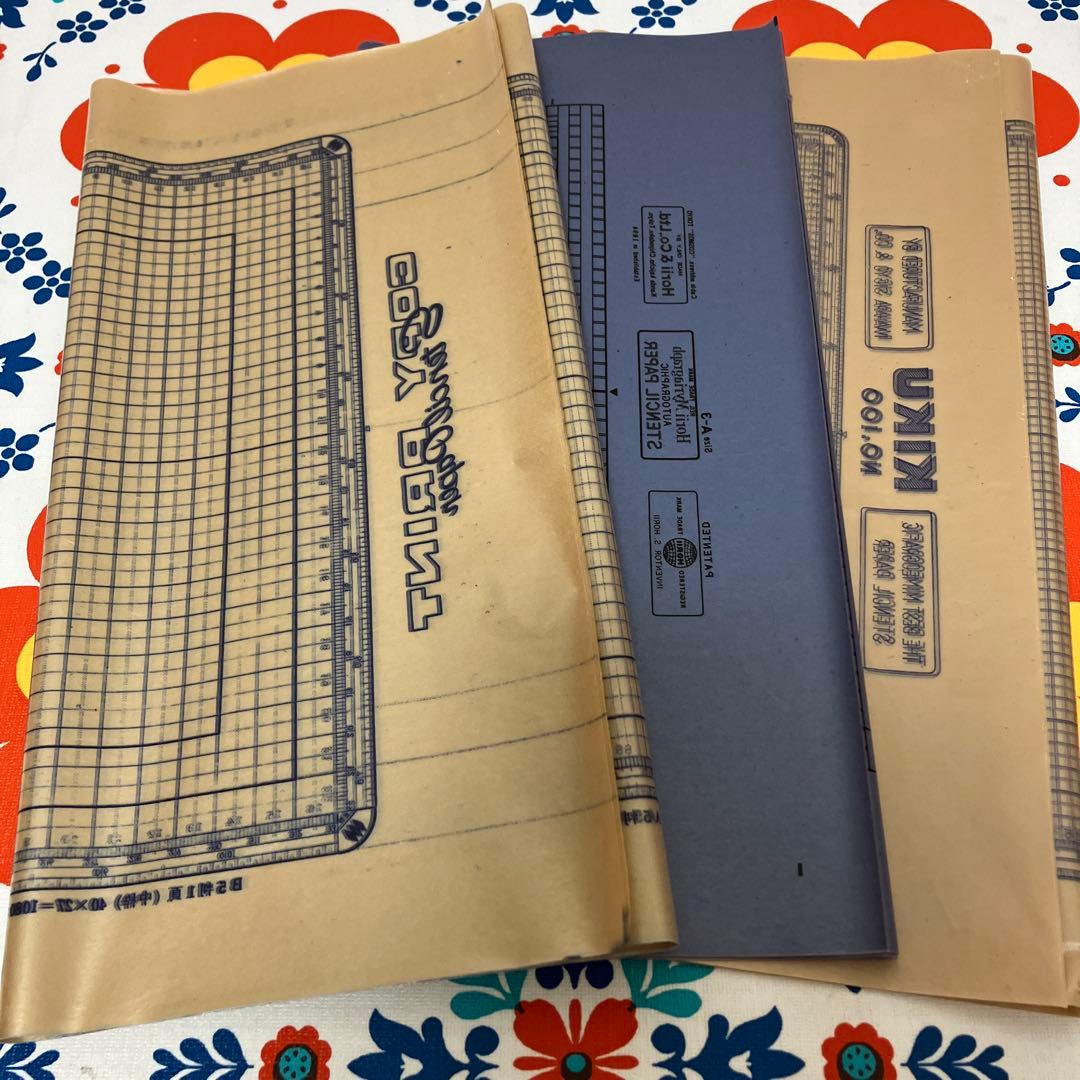 昭和レトロ ロウ原紙 藍色ミックス 紙モノ ジャンクジャーナル 素材
