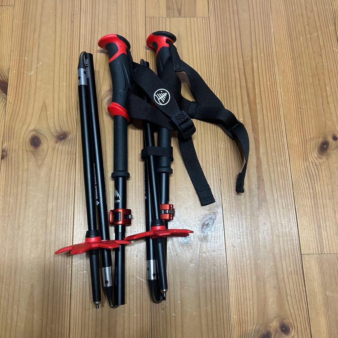 BURTON× トレッキングポール 黒/赤 トレッキングポール カーボン製 2本セット 超軽量170g コンパクト 最少