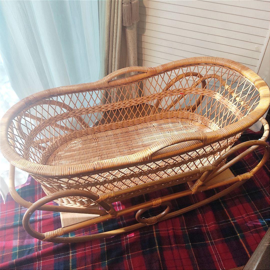 揺りかご　揺り籠　ラタン　籐　レトロ　クーハン　クーファン　バスケット　籠 揺りかご揺り籠ラタン籐レトロクーハンクーファンバスケット籠