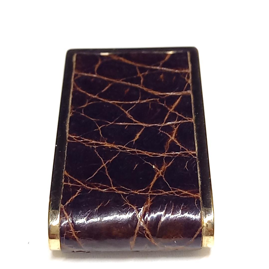 グッチ マネークリップ クロコ ブラウン×ゴールド 札はさみ ロゴ