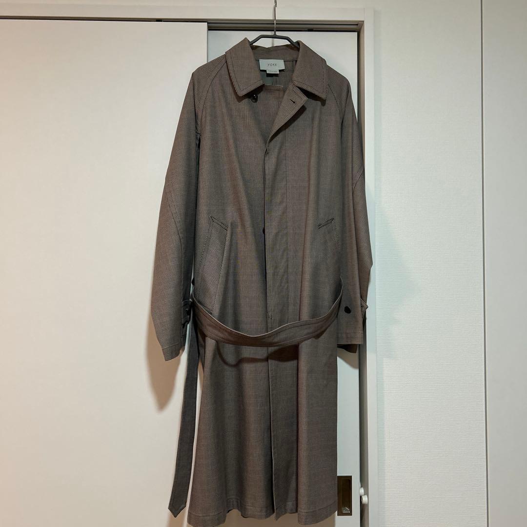 【美品】YOKE グレンチェックバルカラーコート YOKE DOWNSIZING BALL COLLAR COAT