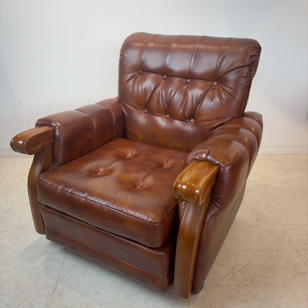 西洋アンティーク レザー 1人掛けソファ ロビーチェア 昭和レトロ 1/2 昭和レトロソファ アンティーク ウィングチェア 1人 一人掛け 1P 1