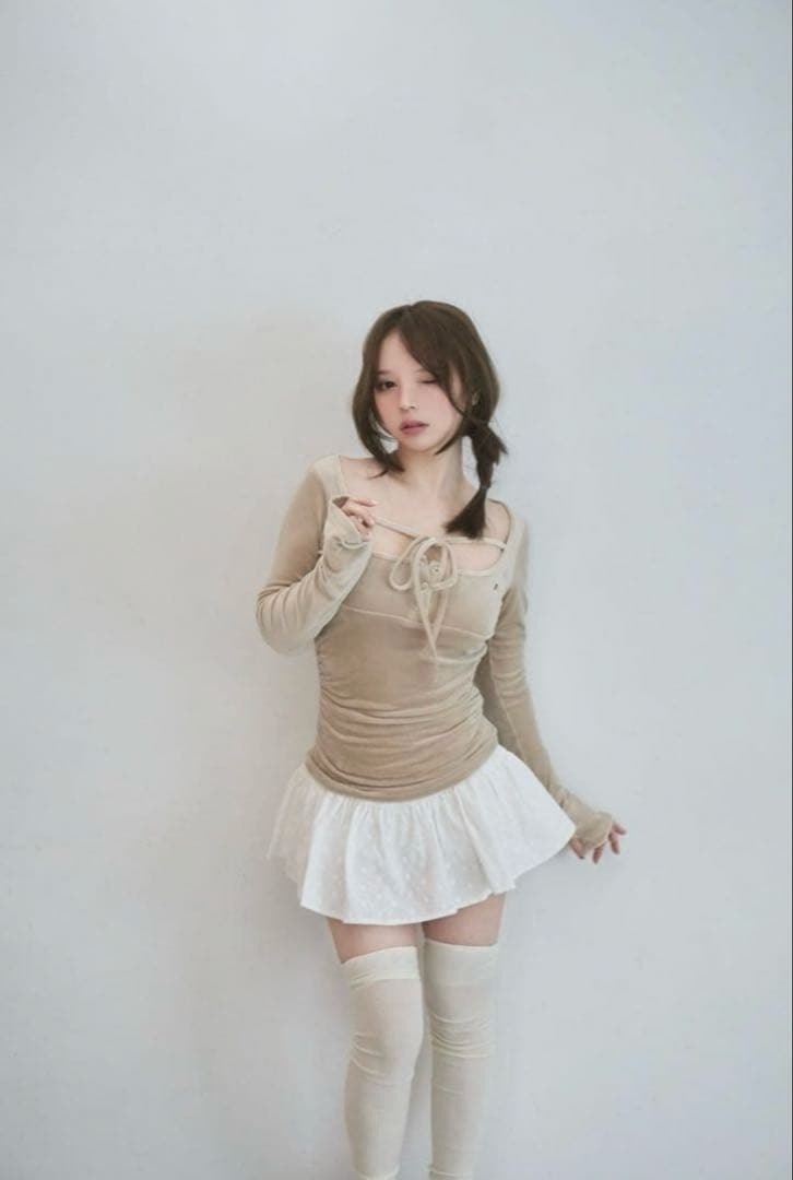 トップス andmary Jemma ribbon tops beige Jemma ribbon tops