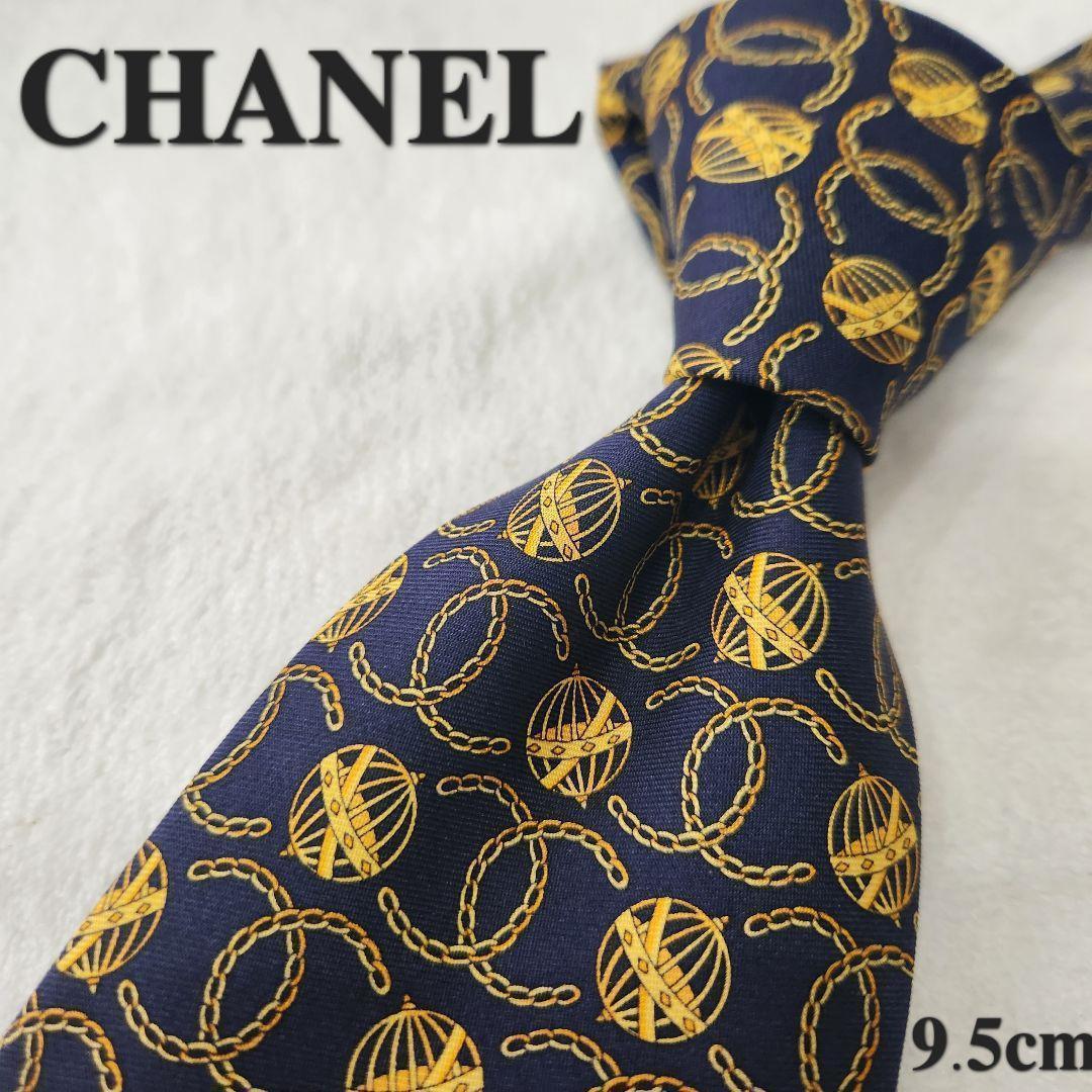 極上】CHANEL シャネル ネクタイ ココマーク 紺 ゴールド メンズ