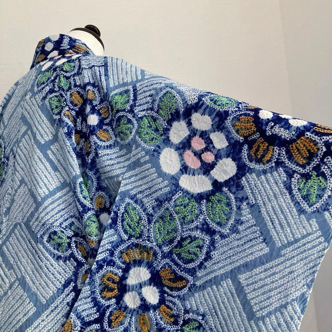 専用みかん24様　有松絞り浴衣・有松鳴海絞り浴衣　花繋ぎ　手縫い　No.7-65