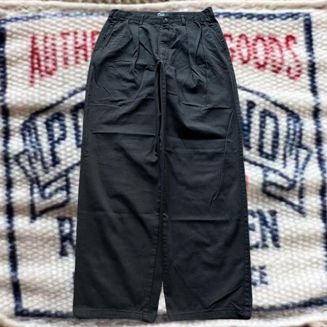 【最初期タグ】80s90sポロチノ USA製 ブラック ２タック 36×32 希少 ☆ 初期タグ ☆ ポロチノ 】 early 90s vintage POLO RALPH