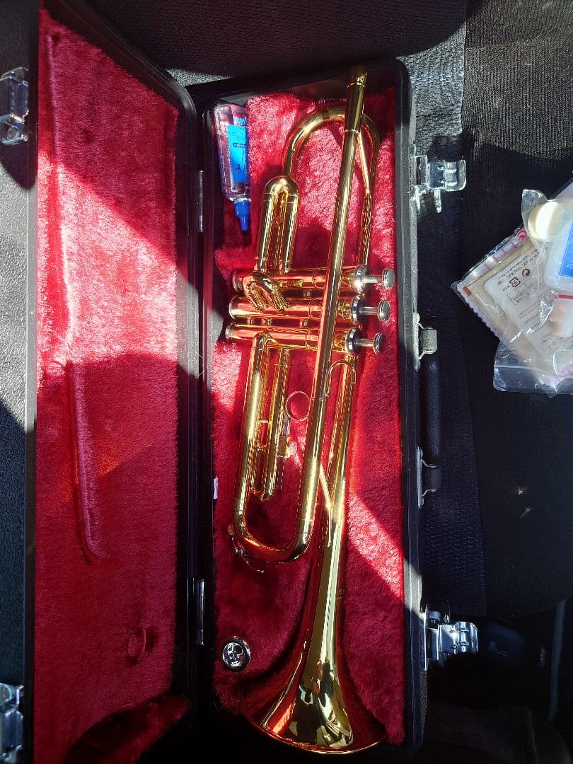 ゴールド トランペット 本体 ケース付き ミニチュア楽器 1/6スケール トランペット ゴールド 専用ケース