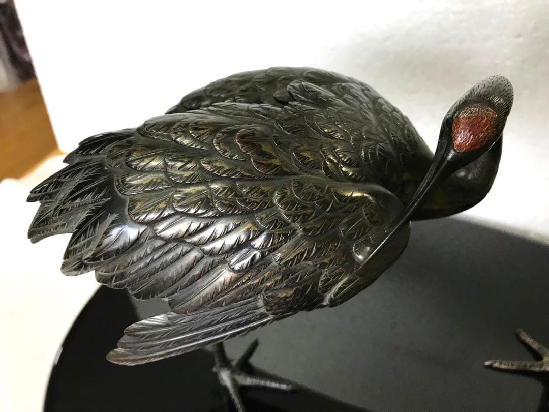 銅製:夫婦鶴置物(小判台付)秀尚作(注:説明文) - メルカリ