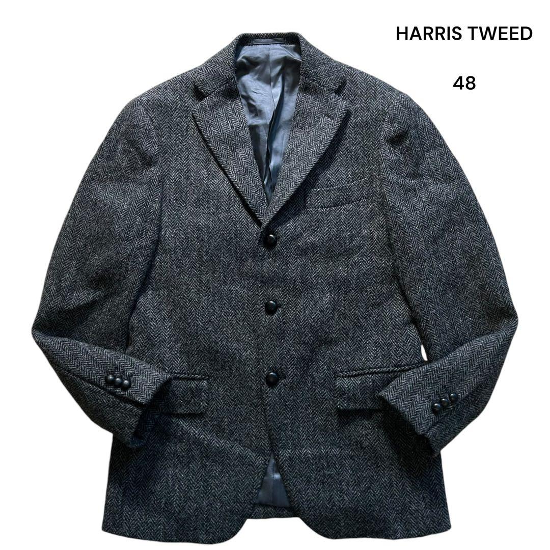 ハリスツイード 3つボタン テーラードジャケット ヘリンボーン グレー