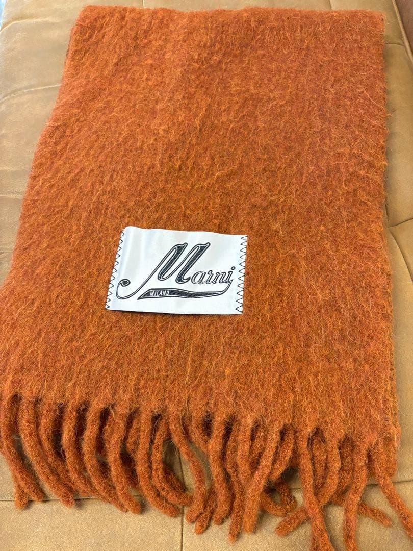 マルニジャパン 正規店 Marni オレンジ ウール マフラー フリンジ付き マルニ MARNI マフラー フリンジ付き起毛 ブラウン メンズ MARNI