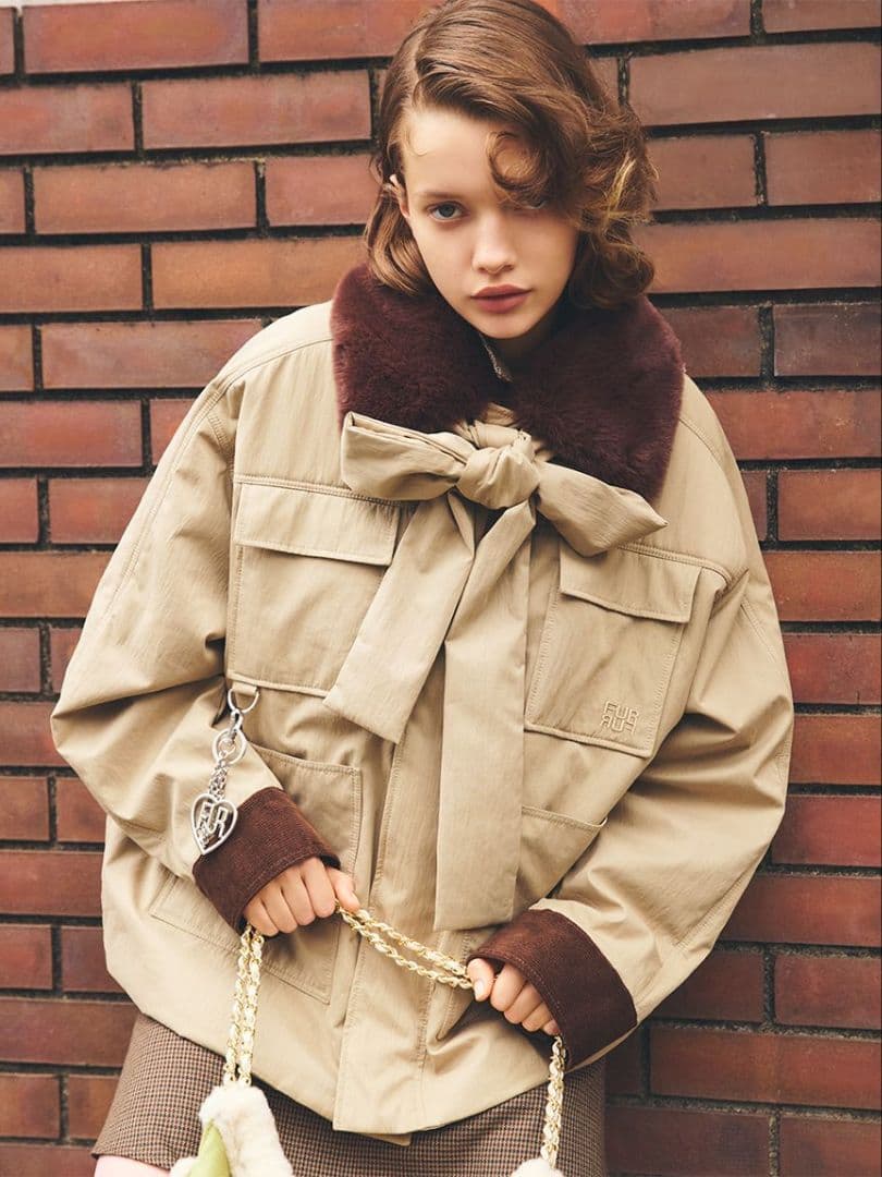 今期 新作 FUR FUR パデットボウタイワークブルゾン BEG ブルゾン ファーファー FURFUR パデットボウタイワークブルゾン （BEG