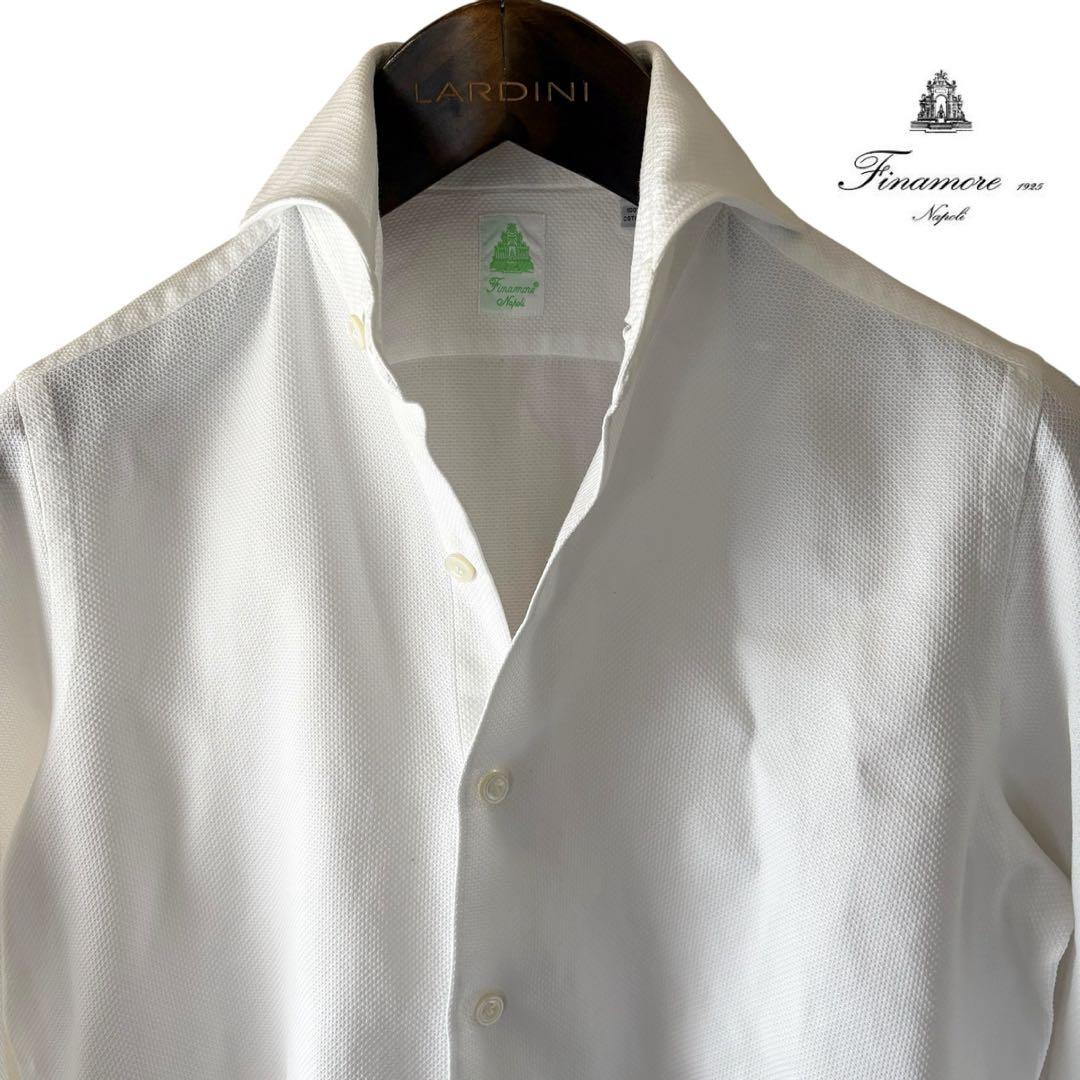 Finamore/セルジオ/ワッフルコットンシャツ □Finamore コットンシャツ ホワイト M セルジオ 美品！FINAMORE