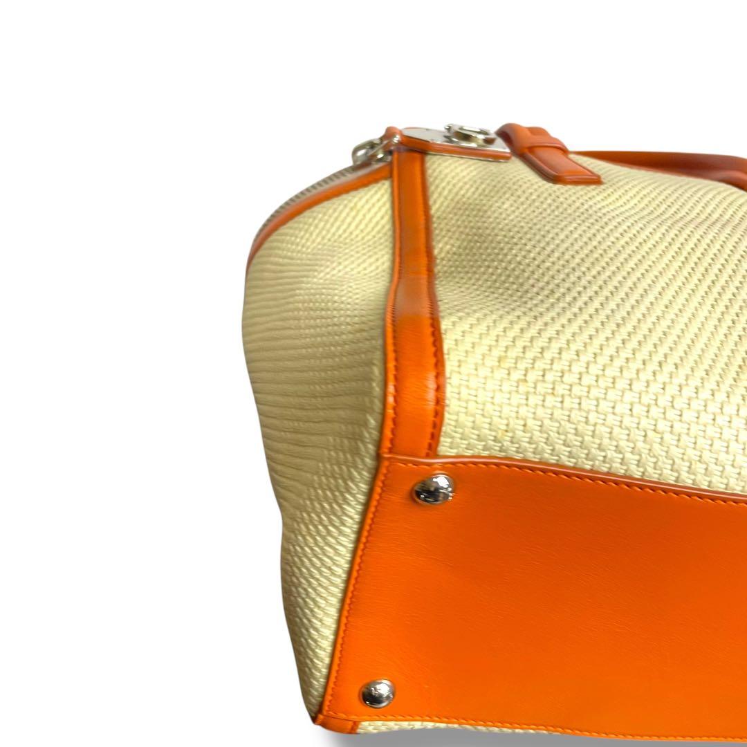 フェラガモ トートバッグ キャンバス×レザー ガンチーニ オレンジ