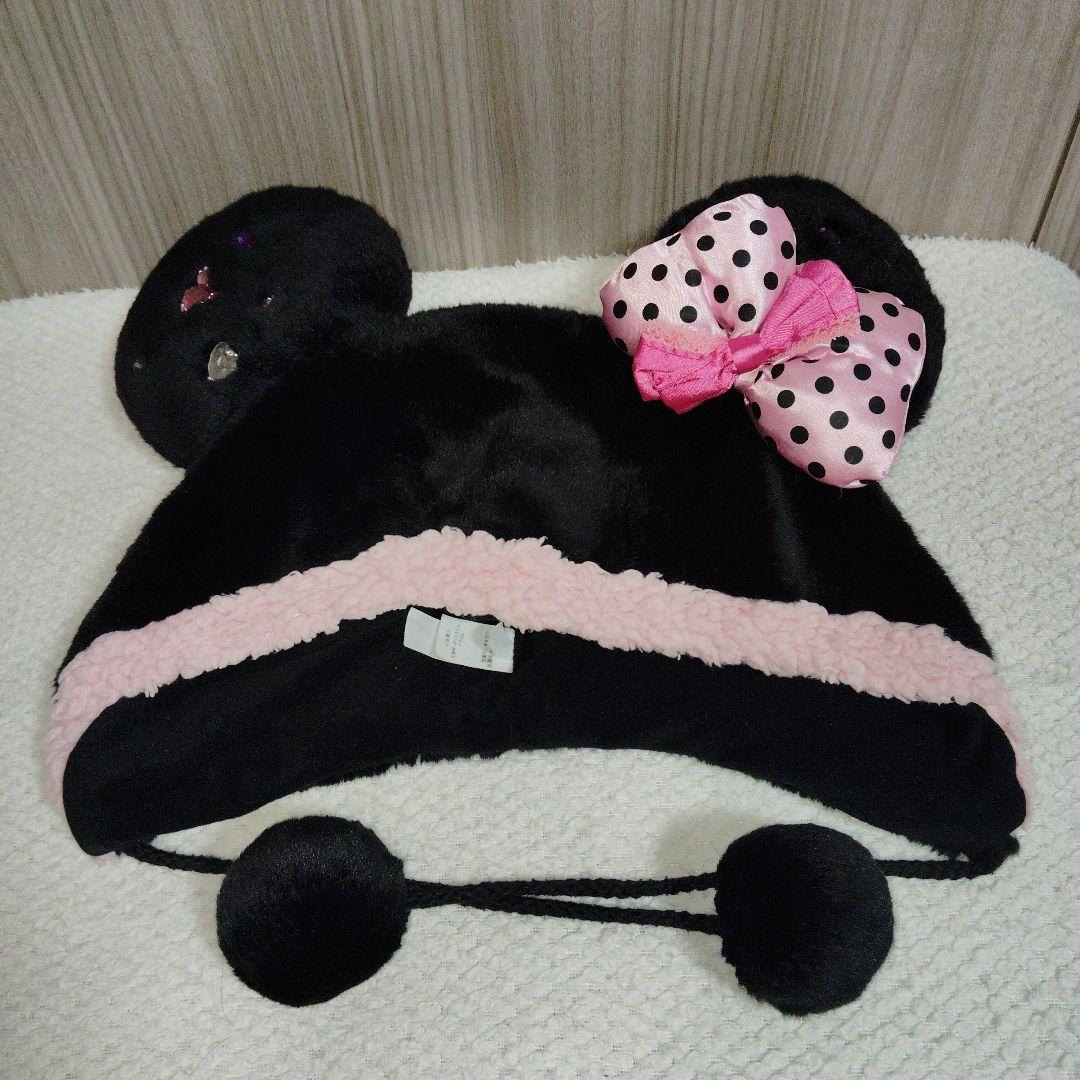 ディズニー　ミニー　黒　ピンク　水玉　リボン　ファンキャップ　ビジュー　ミニパル ディズニー ミニー 黒 ピンク 水玉 リボン ファンキャップ ビジュー