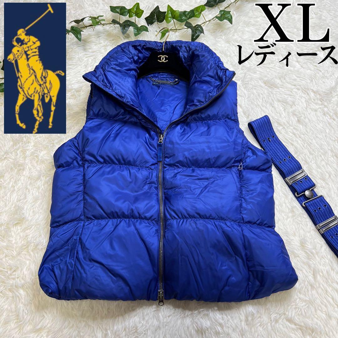 ラルフローレン ダウンベスト レディース ベルト付き XL 大きめ 青
