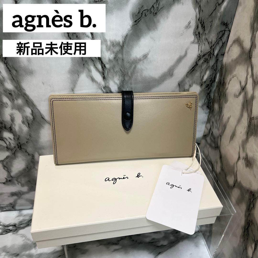 【新品未使用】agnès b. ベージュ 二つ折り財布　カードケース アニエスベー】完売必至！ストラップ付カードケース (Agnes b/カード