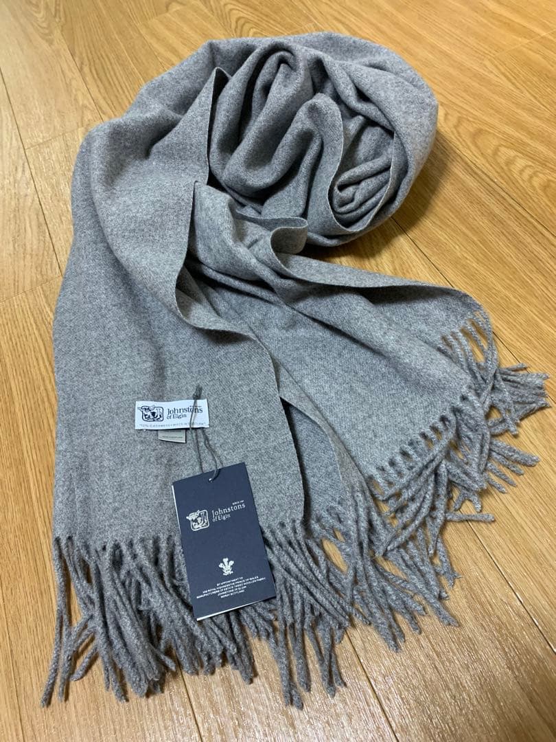 美品未使用ジョンストンズ大判カシミヤ100%マフラーストール グレー