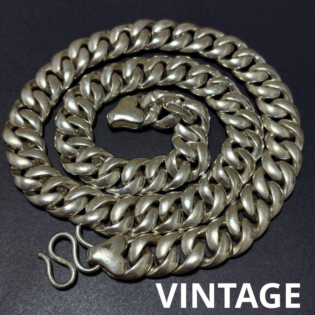 喜平ネックレス　ウォレットチェーン　ヴィンテージ　US輸入　925刻印あり 重厚 シルバー925 ウォレットチェーン ペーパーチェーン 梵字 六字真言